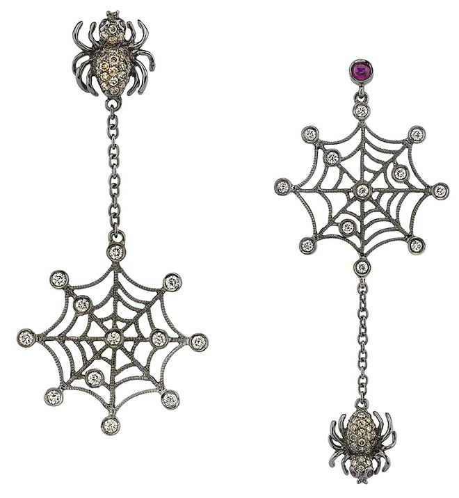 Kolczyki-pająki Borgioni z diamentami szampańskimi, białymi i rubinami